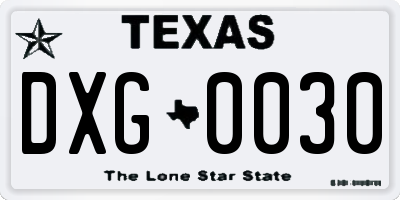 TX license plate DXG0030