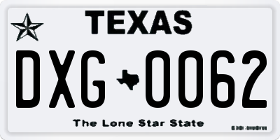 TX license plate DXG0062