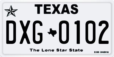 TX license plate DXG0102