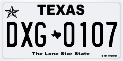 TX license plate DXG0107