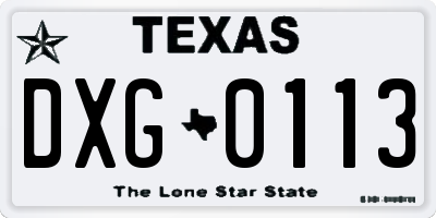 TX license plate DXG0113