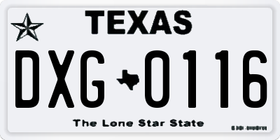 TX license plate DXG0116
