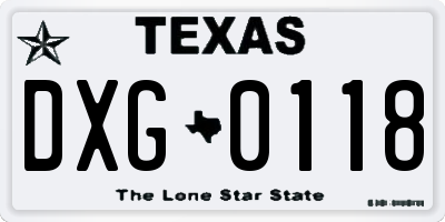 TX license plate DXG0118
