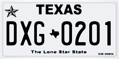 TX license plate DXG0201