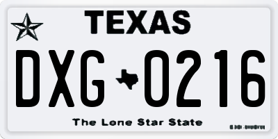TX license plate DXG0216