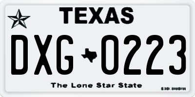 TX license plate DXG0223