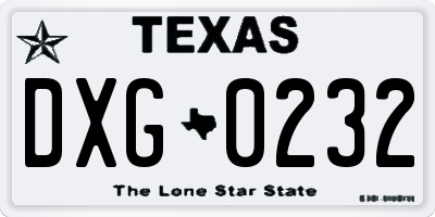 TX license plate DXG0232
