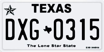 TX license plate DXG0315