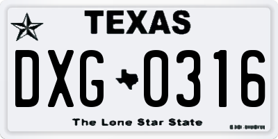 TX license plate DXG0316