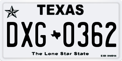 TX license plate DXG0362