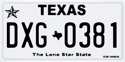 TX license plate DXG0381