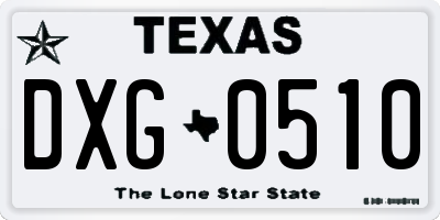 TX license plate DXG0510