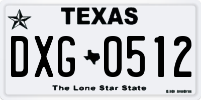 TX license plate DXG0512