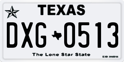 TX license plate DXG0513