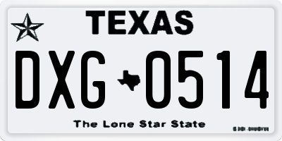 TX license plate DXG0514