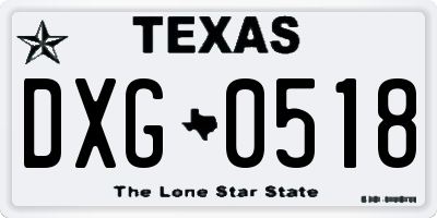 TX license plate DXG0518
