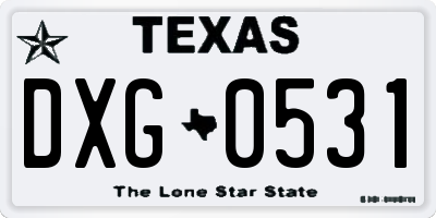 TX license plate DXG0531