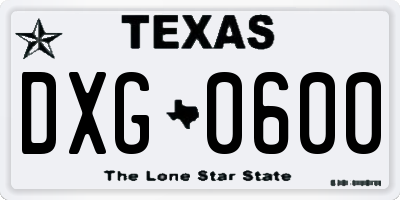 TX license plate DXG0600