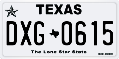 TX license plate DXG0615