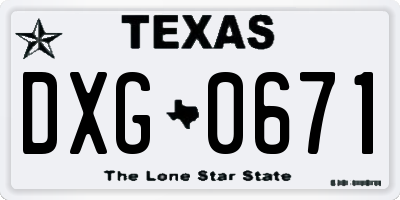TX license plate DXG0671