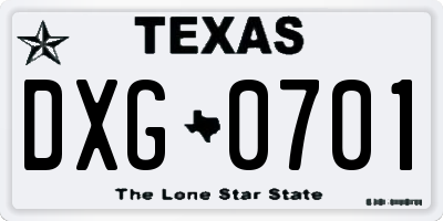 TX license plate DXG0701