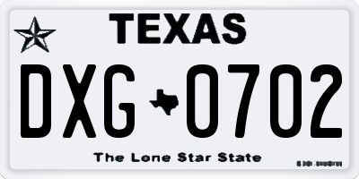 TX license plate DXG0702