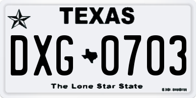 TX license plate DXG0703