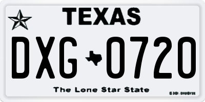 TX license plate DXG0720