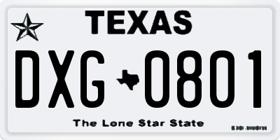 TX license plate DXG0801