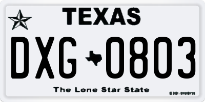 TX license plate DXG0803