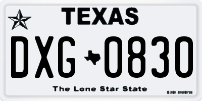 TX license plate DXG0830