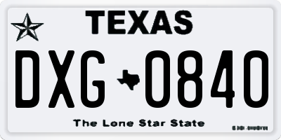 TX license plate DXG0840
