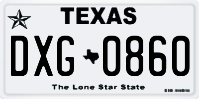 TX license plate DXG0860