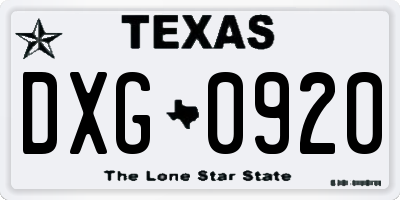 TX license plate DXG0920