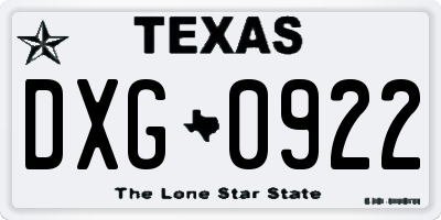 TX license plate DXG0922