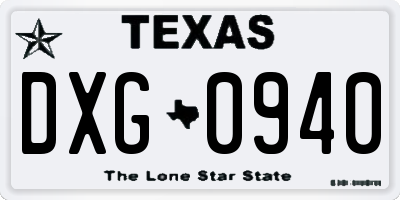 TX license plate DXG0940