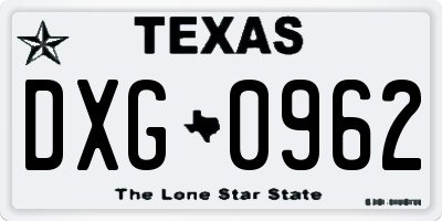 TX license plate DXG0962
