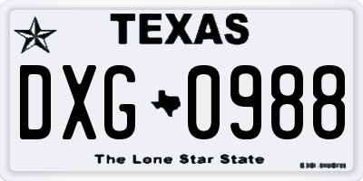 TX license plate DXG0988