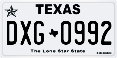 TX license plate DXG0992