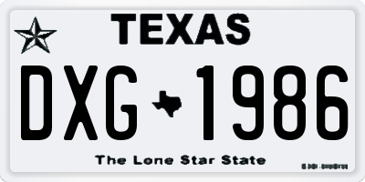 TX license plate DXG1986