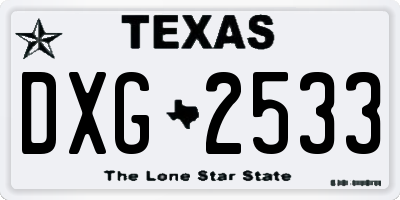 TX license plate DXG2533