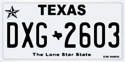 TX license plate DXG2603