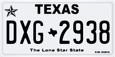 TX license plate DXG2938