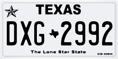 TX license plate DXG2992