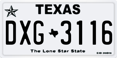 TX license plate DXG3116