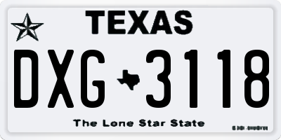 TX license plate DXG3118