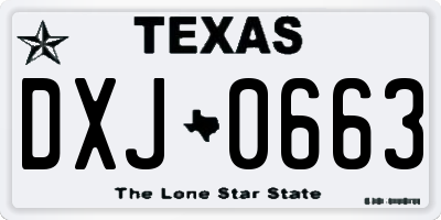TX license plate DXJ0663