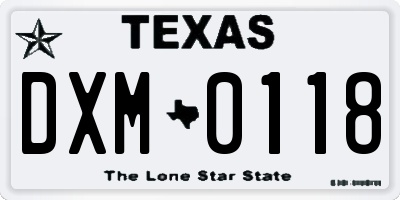 TX license plate DXM0118