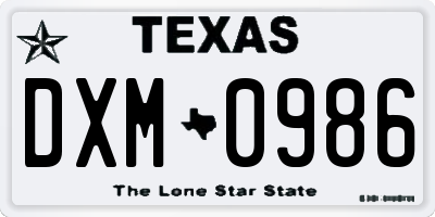 TX license plate DXM0986