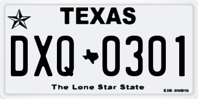 TX license plate DXQ0301